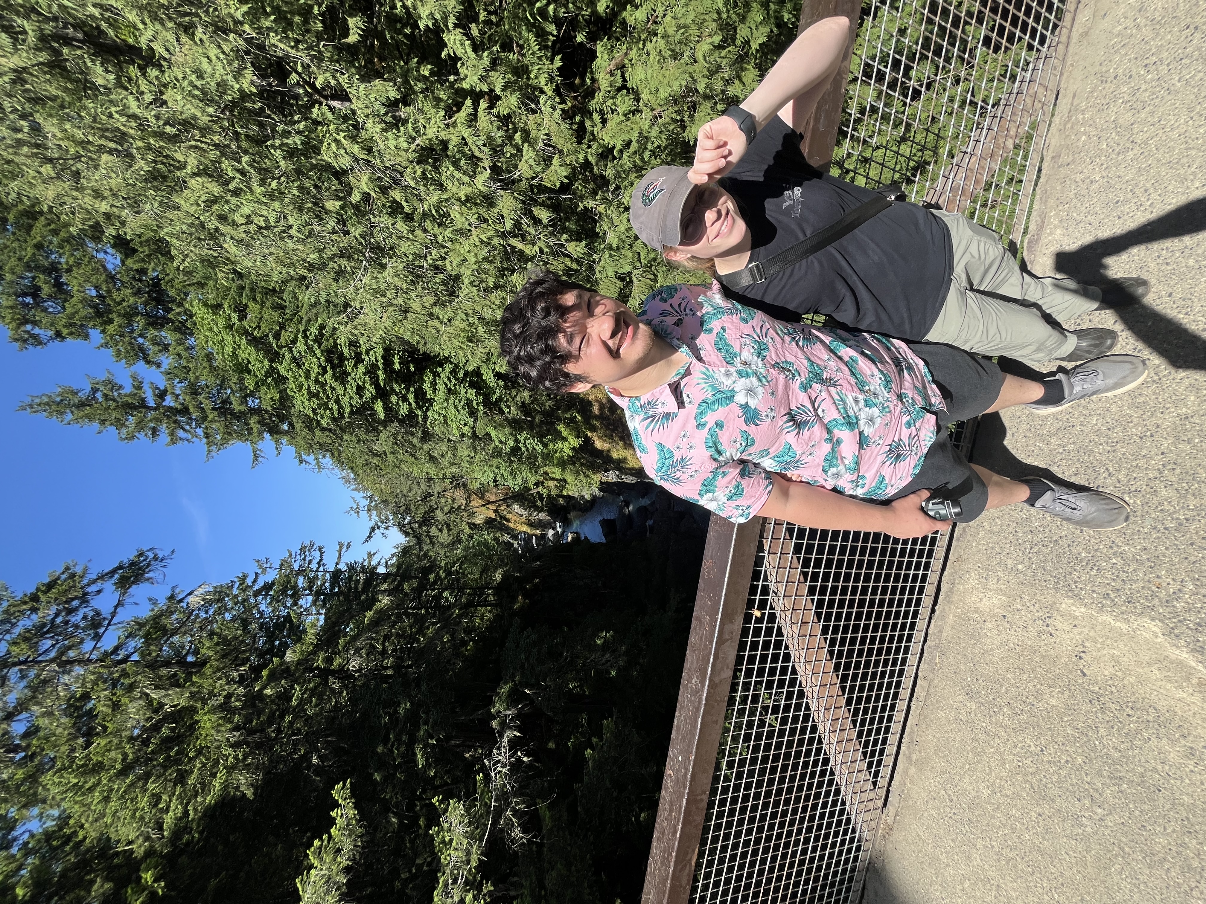 Patrick and I on a bridge above a river in Vancouver Island, Canada